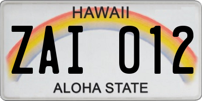 HI license plate ZAI012