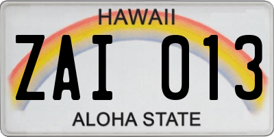 HI license plate ZAI013