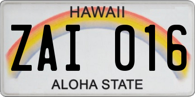 HI license plate ZAI016