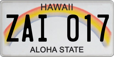 HI license plate ZAI017