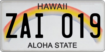 HI license plate ZAI019