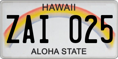 HI license plate ZAI025