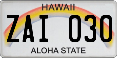 HI license plate ZAI030