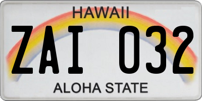 HI license plate ZAI032