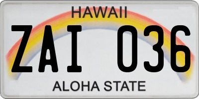 HI license plate ZAI036