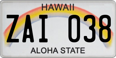 HI license plate ZAI038