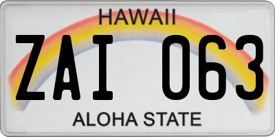 HI license plate ZAI063