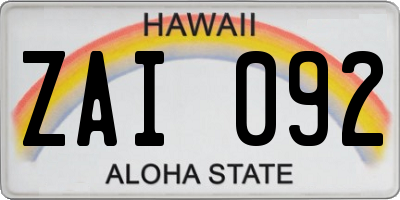 HI license plate ZAI092