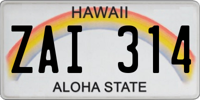 HI license plate ZAI314