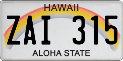 HI license plate ZAI315