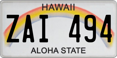 HI license plate ZAI494