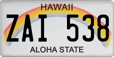 HI license plate ZAI538