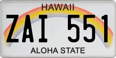 HI license plate ZAI551