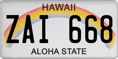 HI license plate ZAI668