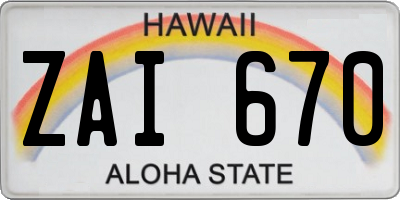 HI license plate ZAI670