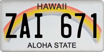 HI license plate ZAI671