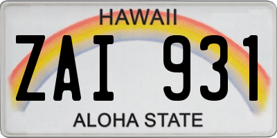 HI license plate ZAI931