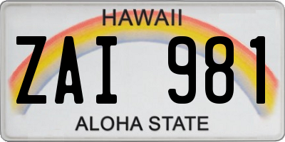 HI license plate ZAI981