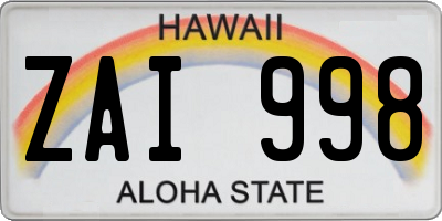 HI license plate ZAI998