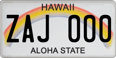 HI license plate ZAJ000