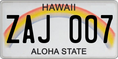 HI license plate ZAJ007