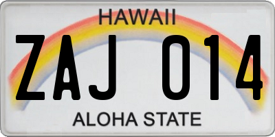 HI license plate ZAJ014