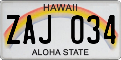 HI license plate ZAJ034