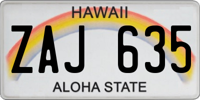 HI license plate ZAJ635