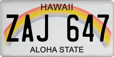 HI license plate ZAJ647