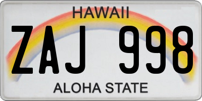 HI license plate ZAJ998