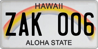 HI license plate ZAK006