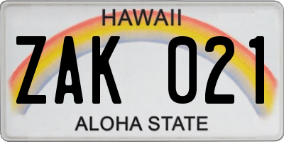 HI license plate ZAK021