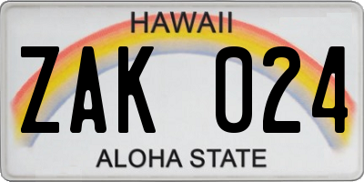 HI license plate ZAK024