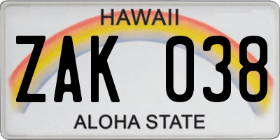 HI license plate ZAK038