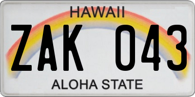 HI license plate ZAK043
