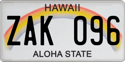 HI license plate ZAK096