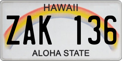 HI license plate ZAK136