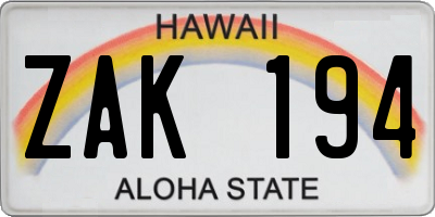 HI license plate ZAK194