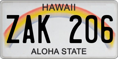 HI license plate ZAK206