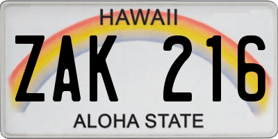 HI license plate ZAK216
