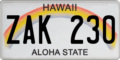HI license plate ZAK230