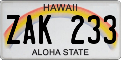 HI license plate ZAK233