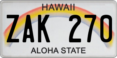 HI license plate ZAK270