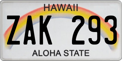 HI license plate ZAK293