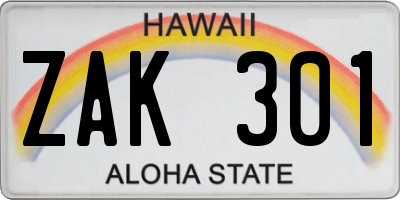 HI license plate ZAK301