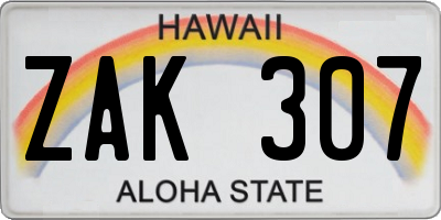 HI license plate ZAK307