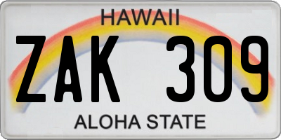 HI license plate ZAK309