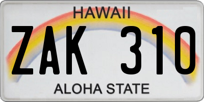 HI license plate ZAK310