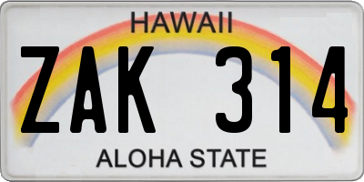 HI license plate ZAK314