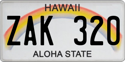 HI license plate ZAK320